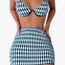 Floerns Women's 3 Piece Bathing Suit Allover Print Swimwear Bikini Swimsuit with Beach Skirt, L