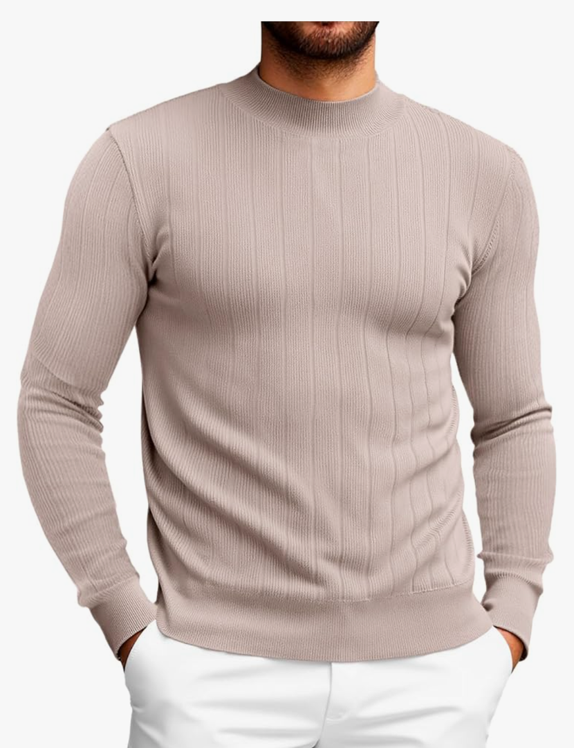 Runcati Mens Mock Turtleneck Sweater Slim Fit Casual Ribbed Knitted Pullover Fall Winter Basic Warm Sweaters, Small