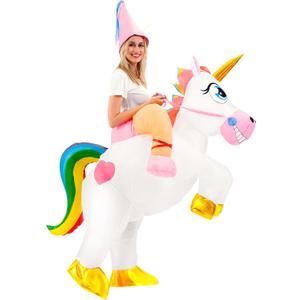 Spooktacular Creations Halloween Inflatable Costume Adult, Riding a Unicorn Blow-up Suit for Cosplay Themed Parties (X-Large(71In), White)