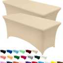 Utopia Kitchen Spandex Tablecloth 2 Pack [4FT, Champagne] Tight, Fitted, Washable and Wrinkle Resistant Stretch Table Cloth Rectangle Cover for Trade Show, Weddings & Parties [48Lx30Wx30H Inch]