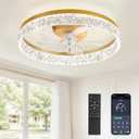LEDIARY 22" Modern Ceiling Fans with Lights and Remote, Dimmable Low Profile Ceiling Fan, Flush Mount Fan, Stepless Color Temperature Change and 6 Speeds - Gold