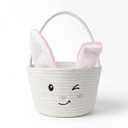 Cute Baby Basket, Bunny Woven Basket with Handle, White Baskets for Gifts Empty, Small Storage Baskets Decorative with Removable Rabbit Ears for Nursery, Mothers Day, Baby Shower, 9.8" X 6.5"