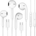 2 Pack USB C Headphones Wired for iPhone 17/16/15 Series, for iPad Pro Air 5/4/Mini 6/iPad 10th, Type C Earbuds for MacBook Pro/air, Control Microphone, Volume, Music (White)