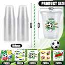 100 Sets Soccer Party Decorations Cups, 16OZ Disposable Plastic Drinking Cups with Lids and Straws for Sports Themed Tailgate Events Game Day Football Soccer Birthday Decor Supplies Favors 5Styles