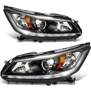 munirater 1 Pair Headlights Replacement for A-ccord Sedan 2013 2014 2015 Headlamp DRL Halogen Black Driver and Passenger Side RH&LH