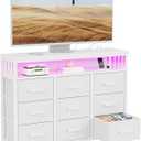 9 Drawer Dresser TV Stand with LED Lights & Power Outlets, Entertainment Center with Open Shelf, Media Console for 50 TV, Large Storage Dresser for Bedroom (White)