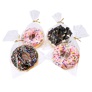 Wowfit 100 CT 5x7 Inch Clear Flat Cellophane Treat Bags with 4” Gold Twist Ties, Cello Packaging for Donuts, Cookies, Candies and Gift Wrapping