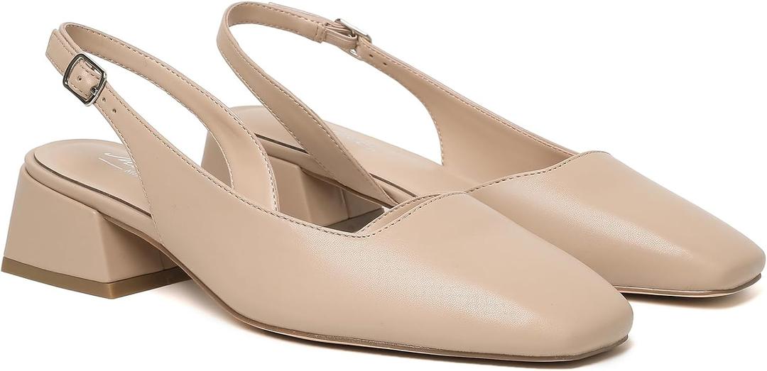 Mostrin Womens Chunky Low Heels D'Orsay Slingback Block Heel Pumps Closed Square Toe Dress Shoes for Work Office Daily Wedding (Beige), Size 6