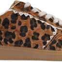UBWDU Lace Fashion Ballet Sneakers for Women Trendy Cute Crochet Ribbon Lace-Up Casual Spring Shoes, 7, Leopard
