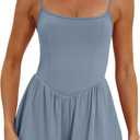 Beaully Women's Summer Sleeveless Athletic Rompers Spaghetti Strap Double Lined Shorts Jumpsuit One Piece Outfits (Medium, Blue)