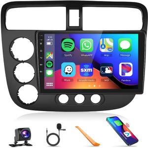 Built-in DSP Car Stereo Radio for Honda Civic 2001 2002 2003 2004 2005 with Wireless CarPlay Android Auto MirrorLink Podofo 9 inch HD IPS Touch Screen Bluetooth GPS WiFi Backup Camera Mic