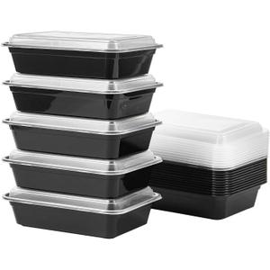 24 oz Meal Prep Containers With Lids Reusable 50 Pack Extra-thick Plastic Food Storage Black Disposable To Go Lunch Box BPA Free Stackable Microwave Dishwasher Freezer Safe (Formerly FULING)