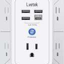 5 Outlet Extender Multi Plug Wall Outlets with 4 USB Charging Ports (1 USB C Outlet), 3 Sided 1680J Surge Protector Power Strip USB Wall Charger for Home, Office, Travel, ETL Listed, White