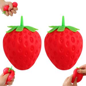 2PCS Squeezable Strawberry Toy, Squeezable Toy Fruit Ball, Realistic Slow Rise Pressure Relief Toy, Soft Squishy Party Favor for Adults