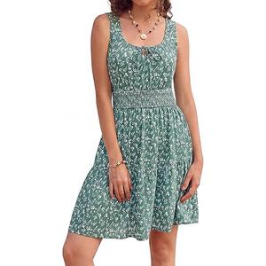 Summer Dresses for Women 2026, Sleeveless Casual Floral Mini Sundress with Pockets, Flowy A-Line Tank Beach Dress with Pocket, L
