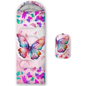 HOSIMA Dear Hunting Pattern Cold Weather Sleeping Bags for Kids Adults,Black Light Weight Waterproof Sleeping Bags for Outdoors Hiking. (90IN*32IN, pink)