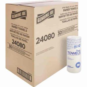 Genuine Joe Kitchen Roll Flexible Size Towels, 2 Ply, 1 5/8" Core, White, 30 / Carton
