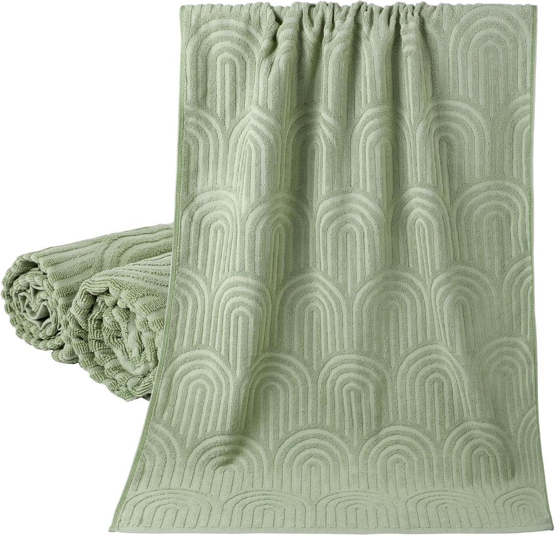 Frienda 2 Pcs Sage Green Quick-Dry Lightweight Bath Towels 100% Cotton Soft Absorbent Towels with Boho Arch Jacquard for Shower Body Quicker to Dry for Bathroom Hotel Spa Home Pool Beach Women Gifts