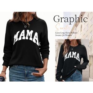 IECCP Womens Fashion Fall Mama Pullover Sweaters Long Sleeve Crewneck Knit Tops Casual Trendy Mothers Day for Mom Winter 2024 Black XL