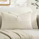 MIULEE Cream White Decorative Lumbar Throw Pillow Covers 26"L x 20" 3 Pack | Beige Neutral Boho Farmhouse Pillow Covers, Soft Cross Corduroy Patchwork Textured Cushion Cases For Couch Sofa Bed