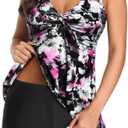 Yonique Women 2 Piece Flowy Tankini Swimsuits with Boyshorts V Neck Swim Tank Tops Bathing Suits Modest Swimwear, L
