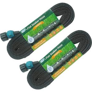 Flat Soaker Hose 25 50 FT for Garden Beds, 50Ft (25FT X 2) 1/2" Linkable Consistent Drip Irrigation Hose Save 80% Water, Leakproof Heavy Duty Double Layer Sprinkler Hose