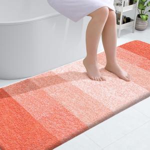 OLANLY Bathroom Runner Rugs Mat 70x24, Extra Soft Absorbent Microfiber Bath Rugs, Rubber Backing, Quick Dry, Washable Long Bath Mats for Bathroom Floor, Tub and Shower, Home Decor Accessories, Coral