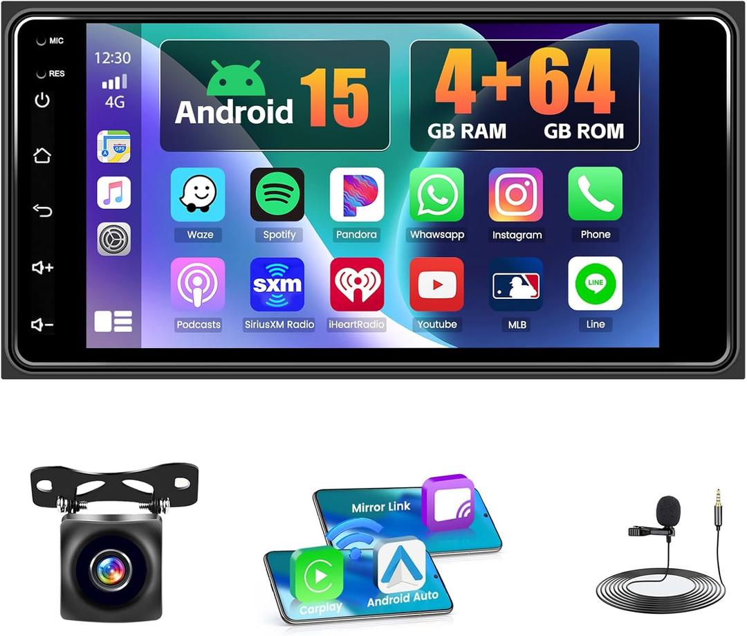 4+64GB Android Car Radio for Toyota 4Runner 2003-2009,for Tundra 2003-2006, for Sequoia 2003-2007, Readio 7 Touch Screen CarPlay Stereo with GPS WiFi Android Auto FM/RDS Bluetooth Camera+MIC