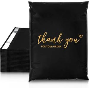 JinRuiKJ Thank You Poly Mailer 10x13 Inch 100 PCS, Shipping Bags for Clothing, Packaging Bags for Small Business, Strong Adhensive, Waterproof and Tear-Resistant Mailing Envelopes, Black