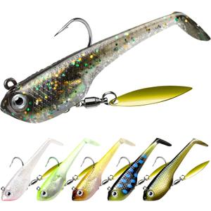TRUSCEND Pre-Rigged Soft Fishing Lures, Well-Made Easy Catching Lures for Family Fishing, Great Action Swimbaits with Spinner, All-Conditions Fishing Gear for Bass Trout Walleye, Crappie Fishing Jigs (C2-2.3",0.4oz)