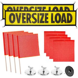 Oversize Load Signs for Trucks, 2 Oversized Load Banner, 4 Red Flag Warning, 4 Red Safety Flags with Pole, 4 Flag Magnet, Wide Load Signs for Trucks Trailer
