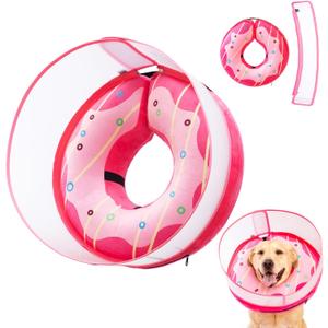 Inflatable Dog Cone Collar for Large Medium Small Dogs, Soft Dog Donut Collar Adjustable Recovery Cone for Pets After Surgery, Extra Enhanced Anti-Licking Guard Shield (Pink Donut, Large)