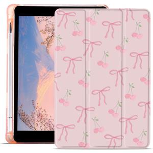JOYLAND Cute Cherry Bowknot Case for iPad(A16) 11th Generation 2025 11"/iPad 10th Generation 2022 10.9" with Pencil Holder Lovely Bow Preppy Pink Girly Cover Auto Wake/Sleep Foldable Shockproof Case