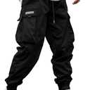 JEMLDL Cargo Pants for Men Relaxed Fit Elastic Waist Drawstring Joggers with Flap Pockets Techwear Pants for Men Black, 36, L