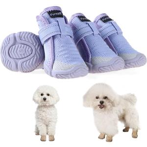 Dog Shoes for Small Dogs, Breathable Puppy Dog Boots & Paw Protectors for Summer Hot Pavement Winter Snow, Dog Booties with Reflective Strips, Anti-Slip Sole for Hardwood Floors (Purple-Size4) (Size4: 1.9" x 1.7" (LxW)