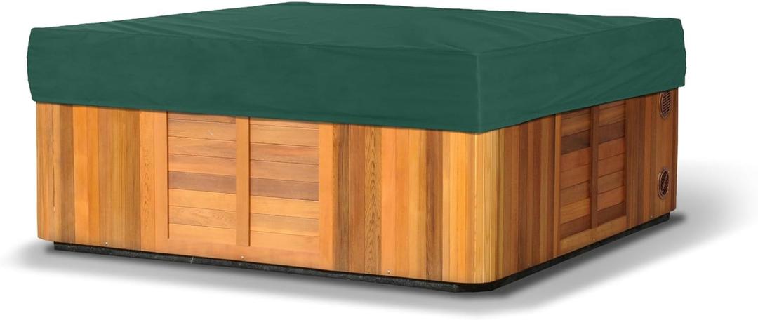 Covermates Classic Square Hot Tub Cover - All-Weather Water-Resistant Spa Protector - Durable 12-Gauge Vinyl Heavy-Duty Outdoor Spool Shield with Elastic Hem, 92W x 92D x 14H, Green