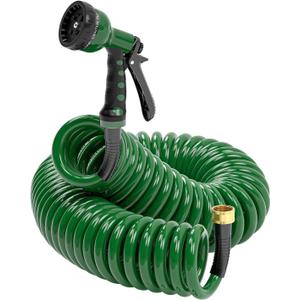 Coil Garden Hose 50 FT 1/2, EVA Flexible Water Hose with 6-Pattern Spray Nozzle,Curly Recoil Hoses,Retractable,Lightweight and No Kink Watering Hose for Boat, Greenhouse, Yard, patio