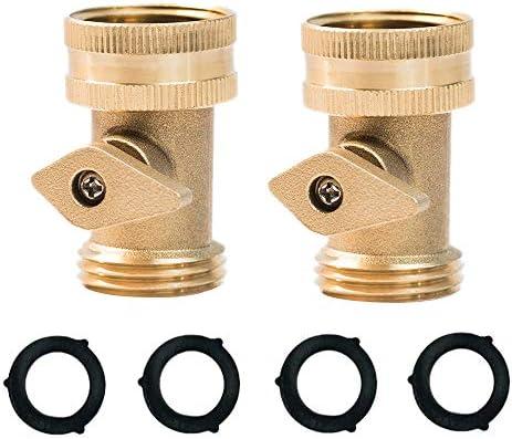 HQMPC Heavy Duty Brass Shut Off, Brass Water hose valve On/Off valve garden hose Connector (2PCS) + 4 Extra Pressure Washers
