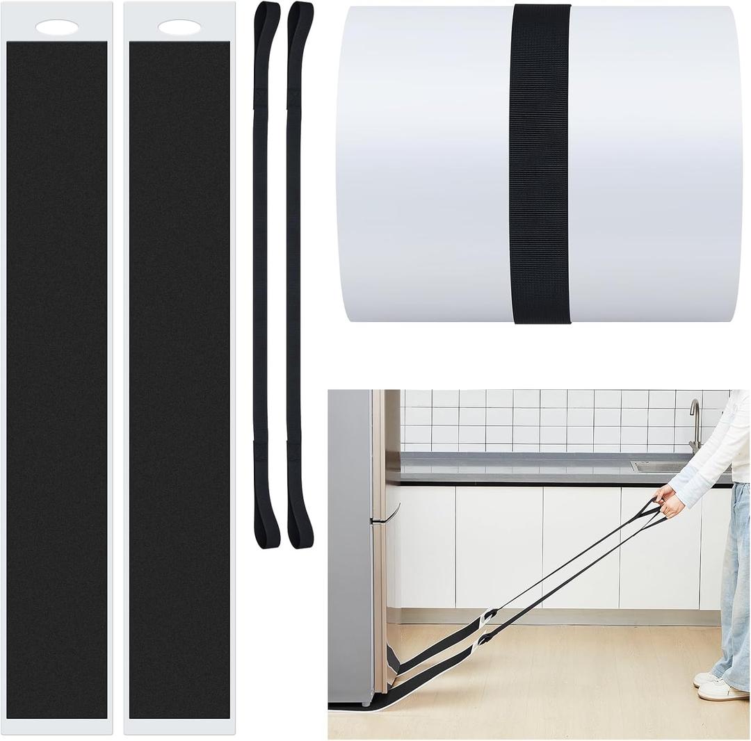 Soaoo 2 Sets Appliance Slider with Pull Strap 8 x 60 Inch Pull Furniture Slides Plastic Moving Sliders Furniture Gliders Heavy Duty Sliding Sheet for Tile Hardwood and Carpeted Floors, Glides Easily