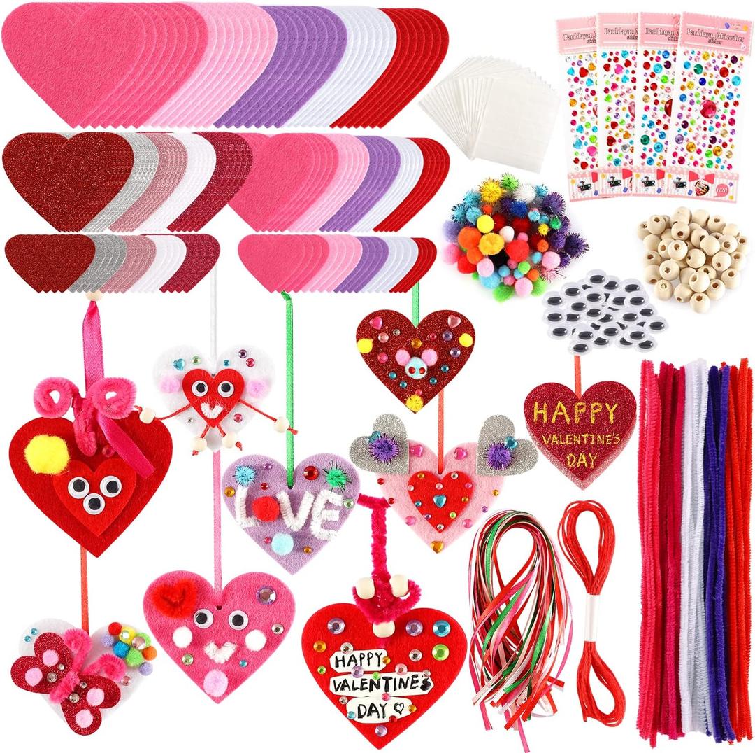 Valentine's Day Crafts for Kids - 361PCS DIY Heart Craft Set for School Gift, 108 Hearts, 50 Googly Eyes, 60 Pom Poms, 36 Wooden Beads, Craft Supplies for Party Favor Decoration