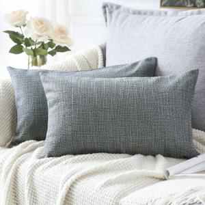 OTOSTAR Linen Throw Pillow Covers Set of 2 Decorative Lumbar Pillowcases Cushion Covers 16x24 Inch for Home Decor Sofa Bedroom Car 40 x 60 CM Dark Grey