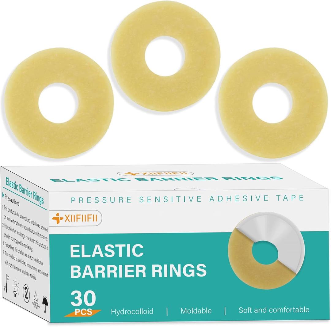 30 Pcs 4mm Ostomy Barrier Rings, Elastic Hydrocolloid Tape Cohesive Seals, Moldable Skin Extender, Ostomy Supplies for Colostomy, Ileostomy & Urostomy Bags
