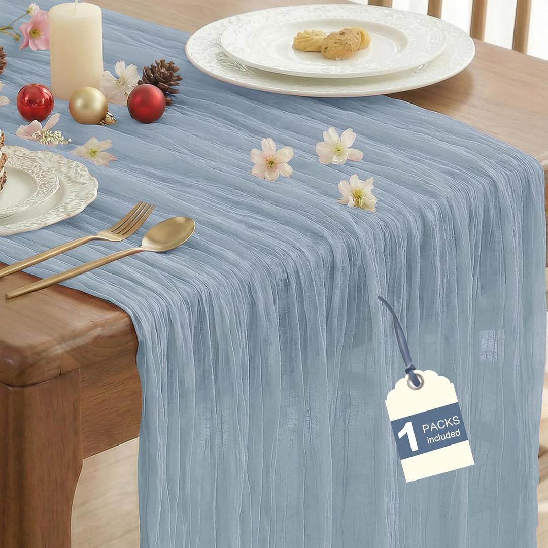 IVAPUPU 1 Pcs Cheesecloth Table Runner - 10ft Dusty Blue Easter Spring Boho Gauze Cheese Cloth Table Runners for Baby Shower Decoration Wedding Party Garden Farmhouse
