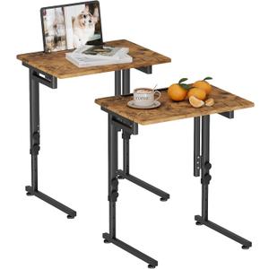 Adjustable Folding TV Tray Table,TV Dinner Small Foldable C-Shaped End Table for Eating,6 Height Adjustable Slide Under Couch Side with Sturdy MDF Top,No Assembly(Brown,2Pcs)