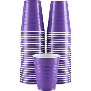 Amcrate Disposable Cups, Purple 18-Ounce Plastic Party Cups, Strong and Sturdy for Wedding, Christmas, Halloween, 50 Pack