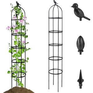 1 Pack Garden Obelisk Trellis for Climbing Plants Outdoor, 6.7FT Adjustable Metal Plant Support with 3 Decorative Tops, Black Rustproof Trellis for Roses, Tomatoes, Clematis & Vines