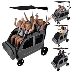 4 Seater Wagon Stroller, Large Quad Wagon for Kids 2 3 4 Baby Toddler Child Travel All Terrain Push Triple Twin Double Side by Side Stroller with Canopy Seats (Dark Grey)