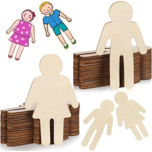 Barydat 60 Pcs People Shaped Wood Cutouts 5.5 x 2.4 Inch Wood People Shaped DIY Crafts Wooden Unfinished Blank Slices for DIY Projects Home Party Decor