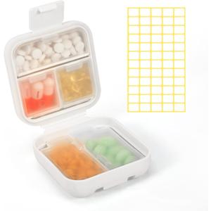Dynippy Daily Pill Organizer 5 Compartments Portable Moisture Proof Small Pill Case for Pocket Purse Travel Pill Box Portable Medicine Vitamin Fish Oil Holder Container (White)