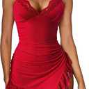 Avidlove Women's Lace Sleeveless Ruched Mini Dress Sexy Bodycon V Neck Cocktail Party Club Summer Dresses 2026, Large
